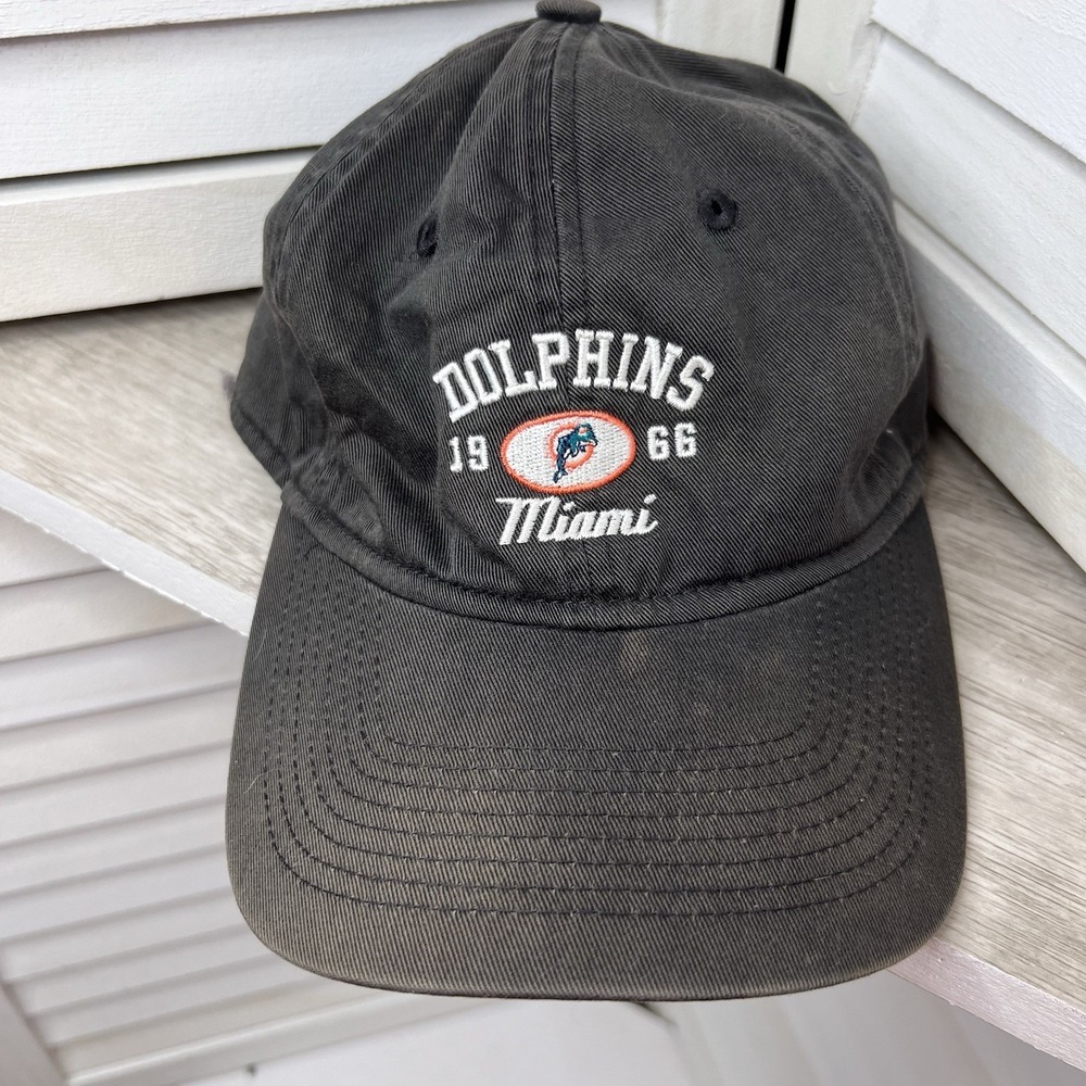 Rare Reebok Miami Dolphins NFL 1966 Strapback Hat Gray Gridiron Classic Cap‎